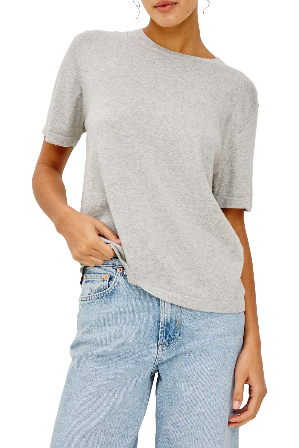 Cotton Cashmere Short Sleeve Tee in Heather Grey