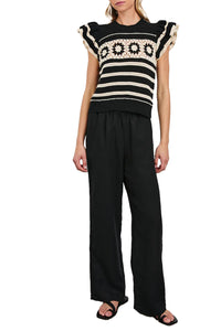 Penelope Top in Black Ivory Stripe