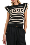 Penelope Top in Black Ivory Stripe