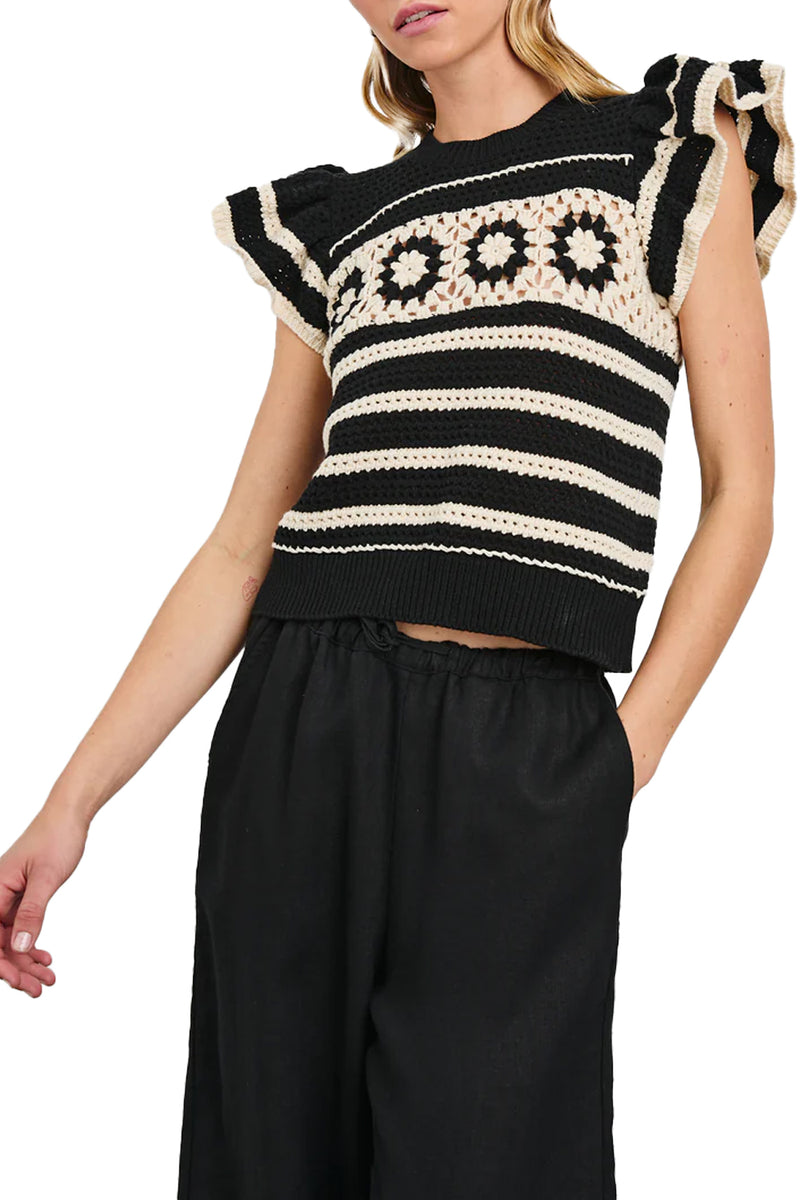 Penelope Top in Black Ivory Stripe