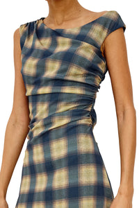 Sorra Dress in Navy Sage Plaid