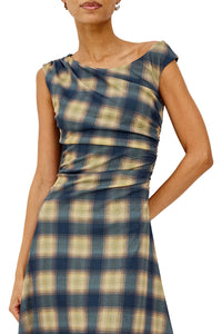 Sorra Dress in Navy Sage Plaid