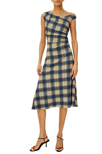 Sorra Dress in Navy Sage Plaid