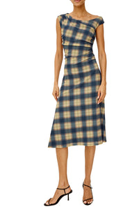 Sorra Dress in Navy Sage Plaid