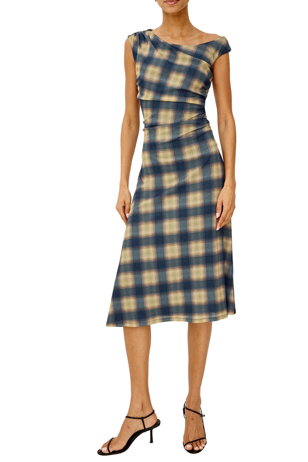 Sorra Dress in Navy Sage Plaid