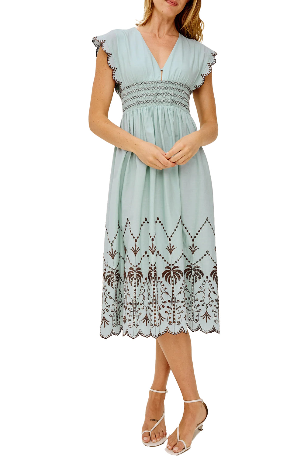Roxanne Dress in Ocean Palms Embroidery