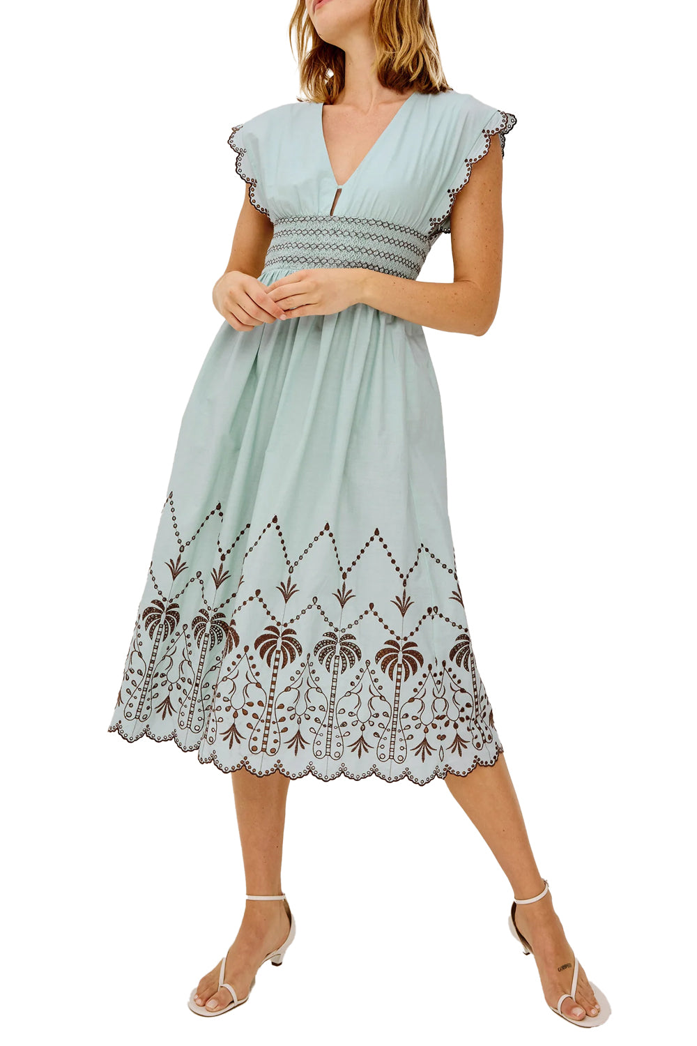Roxanne Dress in Ocean Palms Embroidery