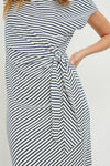 Selah Dress in Ivory Navy Micro Stripe