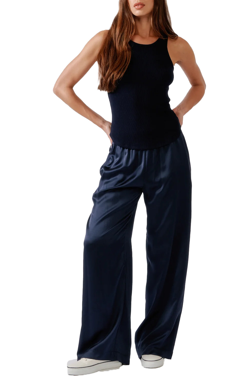 Brynn High Rise Pull On Wide Leg Pant in Midnight