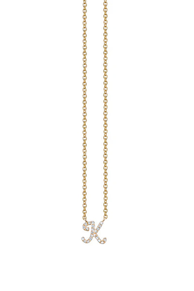 Gold and Pave Diamond 'K' Necklace
