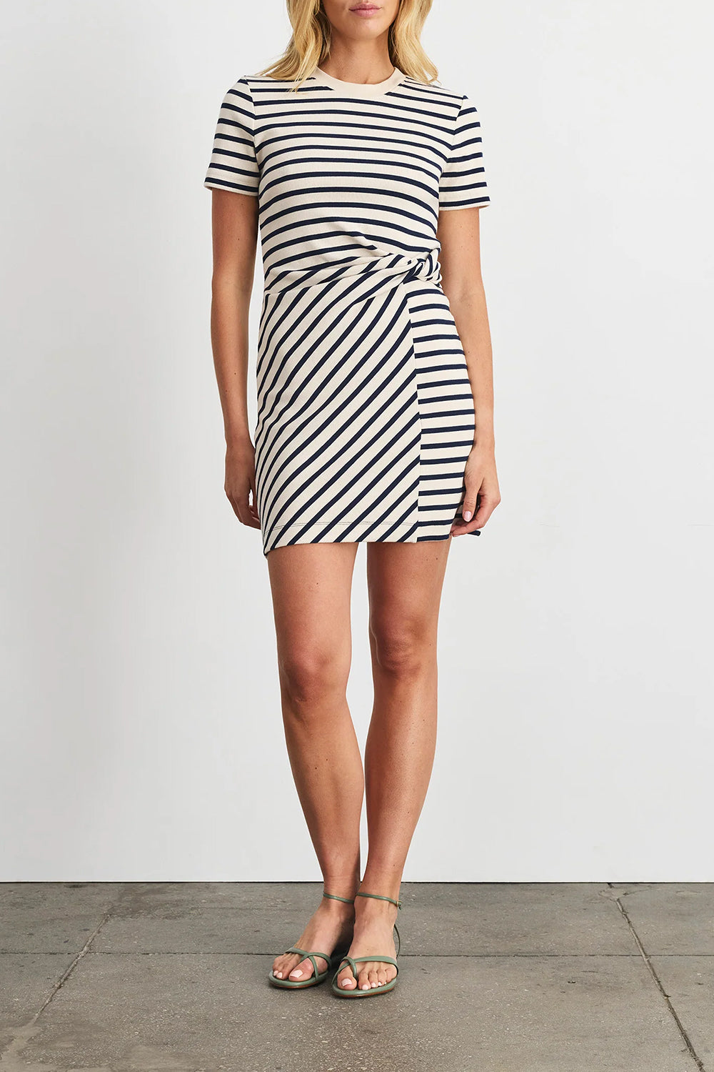 Short Striped Cody Dress in Cream Classic Navy