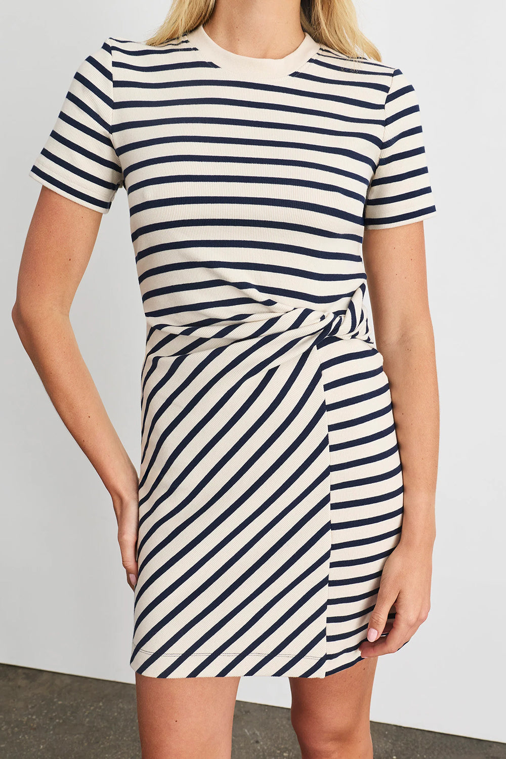 Short Striped Cody Dress in Cream Classic Navy
