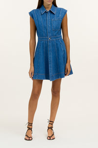 Sleeveless Hailey Dress in Medium Indigo Blue