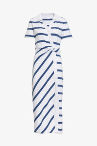 Short Sleeve Ellicot Dress in White French Blue Wide Stripe