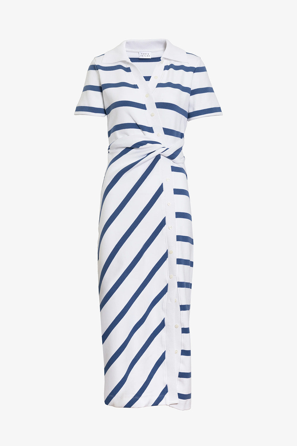 Short Sleeve Ellicot Dress in White French Blue Wide Stripe