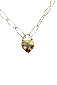 Gold Filled Large Oval Chain with Gold Vermeil and Inland Turquoise Heart Padlock