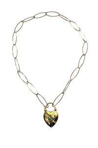 Gold Filled Large Oval Chain with Gold Vermeil and Inland Turquoise Heart Padlock