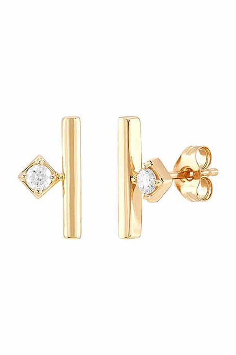 10K Gold Bar with Bezel Set Diamond Earrings – Krista K Boutique