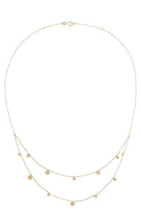 14K Gold Double Layer Necklace with Disc Charms