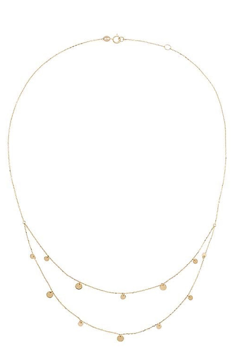 14K Gold Double Layer Necklace with Disc Charms