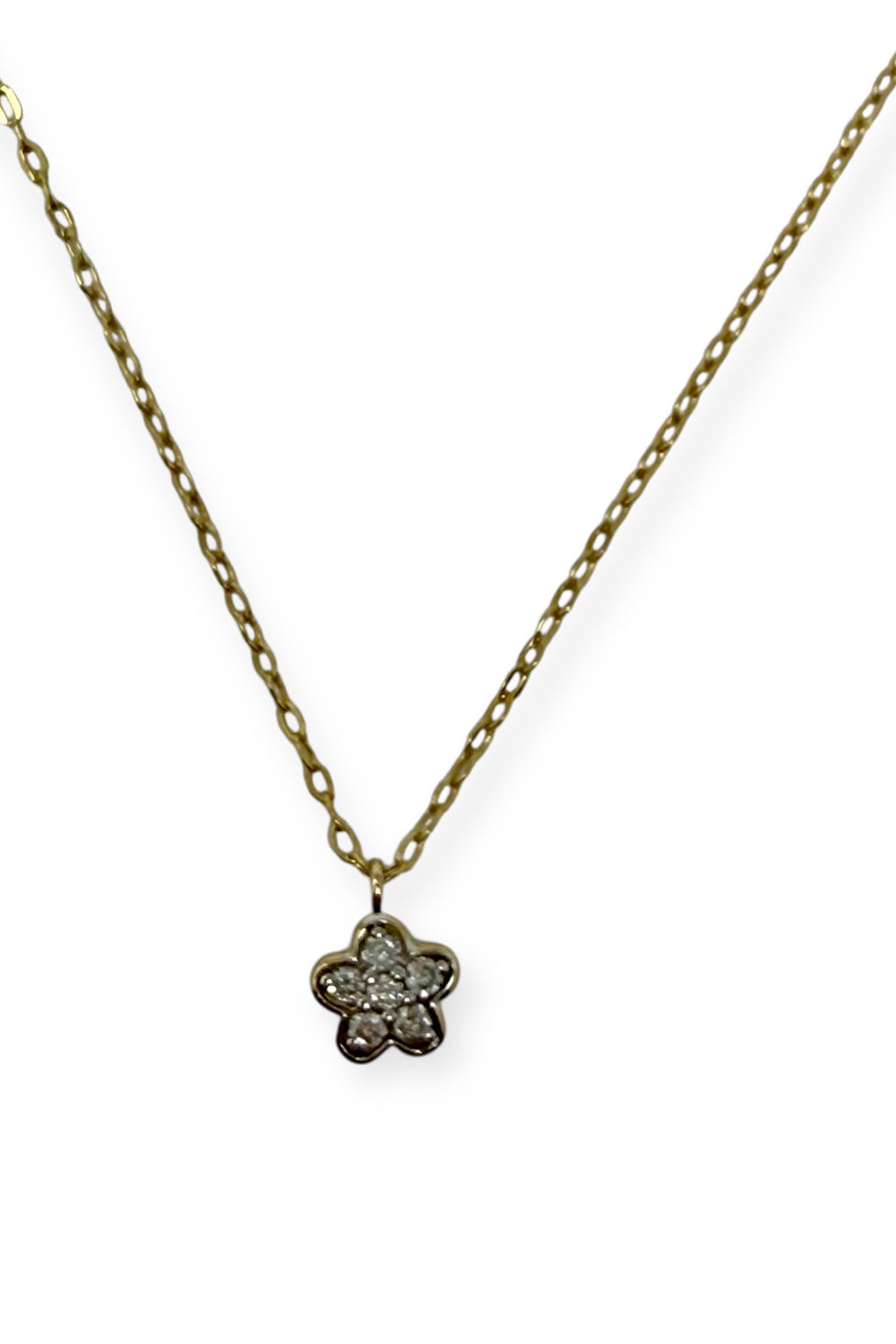 14K Gold and Diamond Tiny Flower Pendant on Gold Filled Chain
