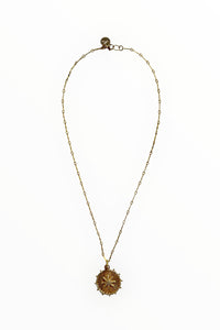 Gold Vermeil and Pave Diamond Spoked Disc Pendant on Gold Filled Bar Chain 16/18/20