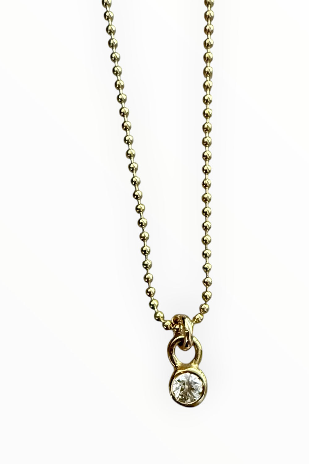 Gold filled ball chain with lab grown diamond drop
