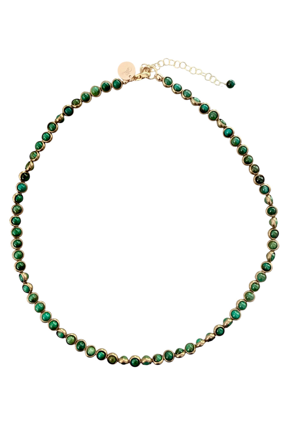 Gemstone Necklace with Antique Gold Rings in Green Turquoise