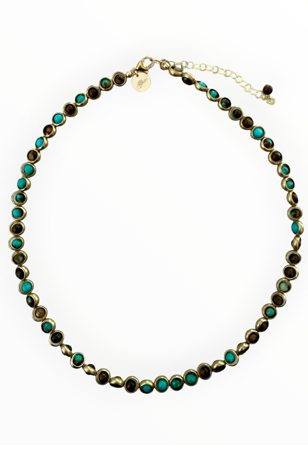 Gemstone Necklace with Gold Plated Rings in Turquoise Bronzite