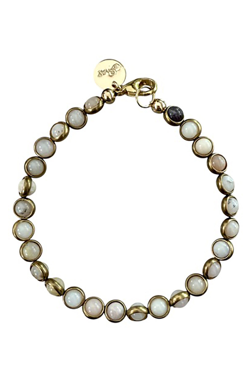 Gemstone Bracelet with Antique Gold Rings in Pink Opal