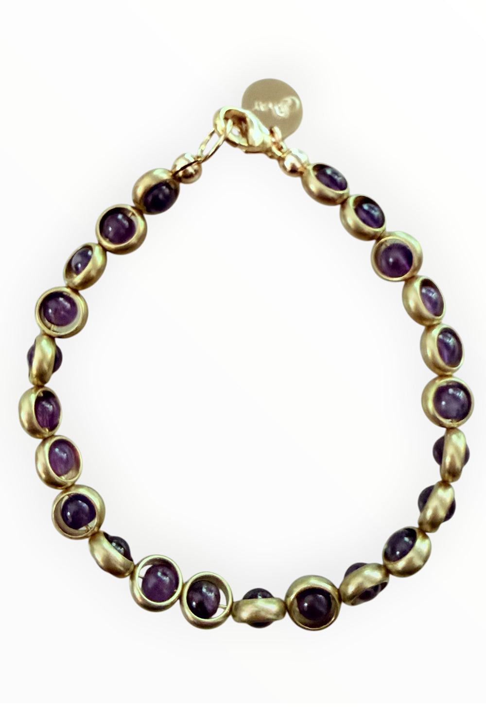 Gemstone Bracelet with Antique Gold Rings in Amethyst