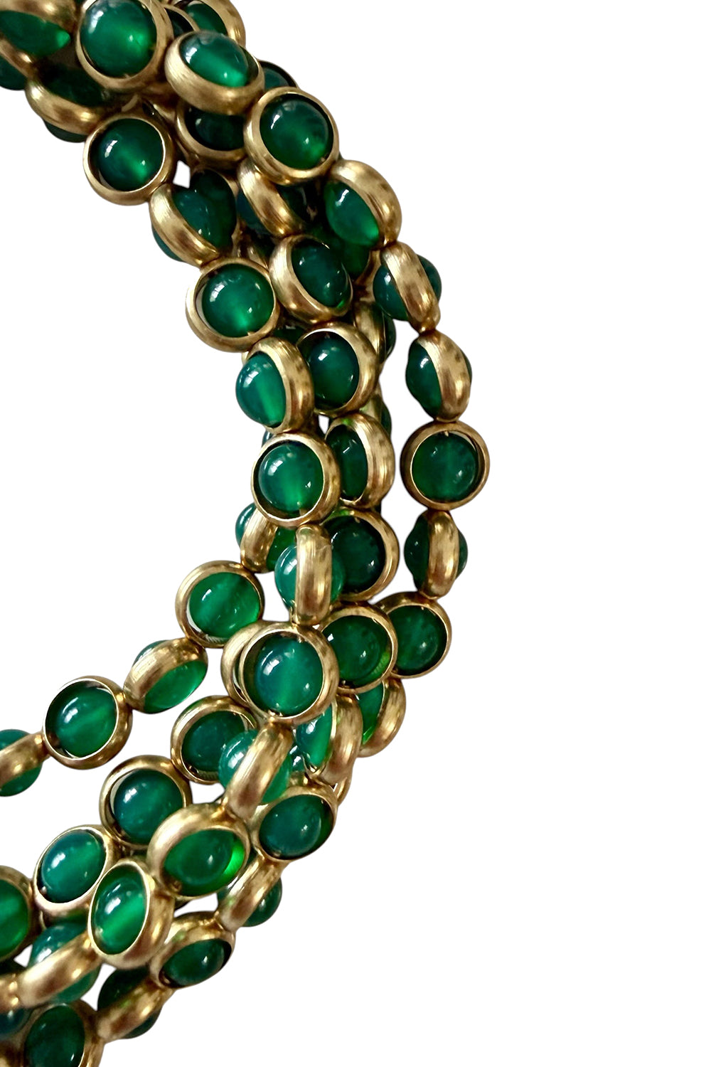 Gemstone Necklace with Gold Plated Rings in Green Onyx