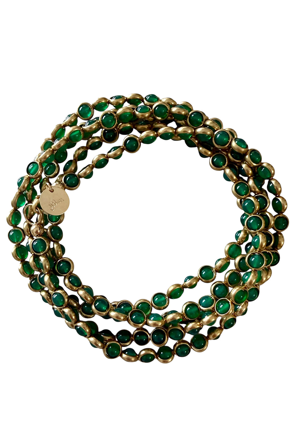 Gemstone Necklace with Gold Plated Rings in Green Onyx