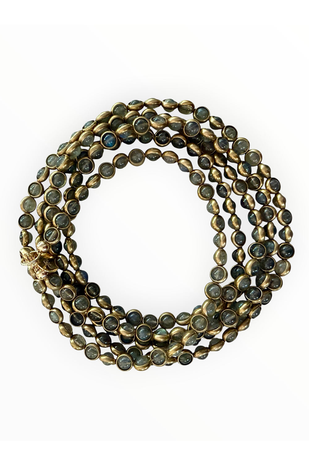 Gemstone Necklace with Antique Gold Rings in Labradorite