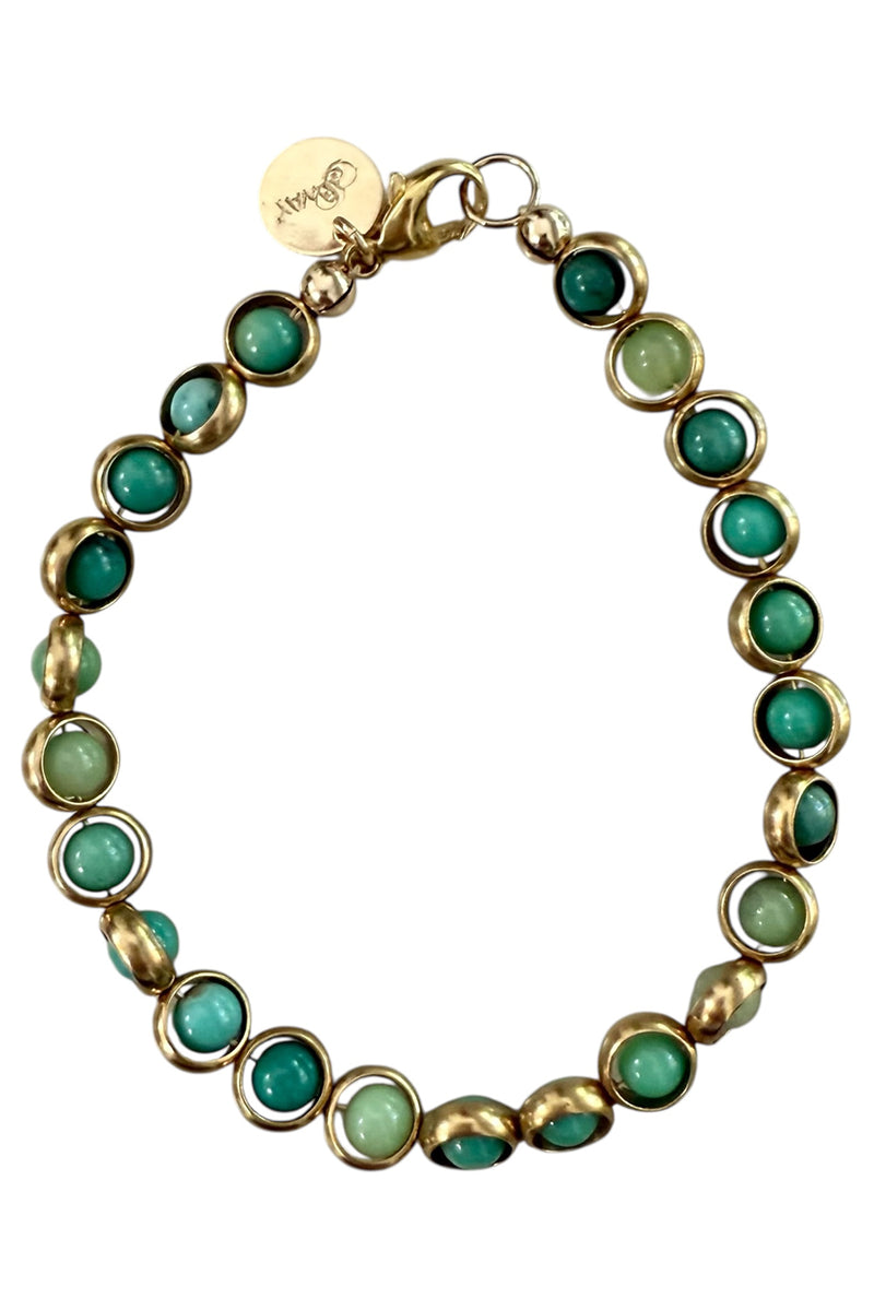 Gemstone Bracelet with Antique Gold Rings in Chrysophrase