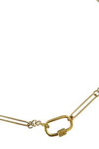 14K Gold Filled Long and Short Chain Necklace with Gold Vermeil and Pave Diamond Oval Carabiner