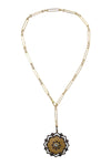 Necklace of gold vermeil long short chain with swivel clasp and vermeil, pave and polki diamond filagree pendant