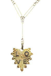 Rugged Heart Love Necklace of Gold Vermeil & Pave Diamond on Gold Filled Long Short Chain