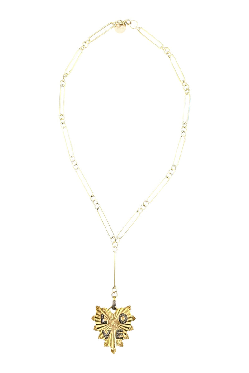 Rugged Heart Love Necklace of Gold Vermeil & Pave Diamond on Gold Filled Long Short Chain