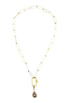 14K Gold Filled Paperclip Chain with Pave Diamond Oval Carabiner & Polki Diamond Teardrop Chain Necklace