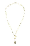 14K Gold Filled Paperclip Chain with Pave Diamond Oval Carabiner & Polki Diamond Teardrop Chain Necklace