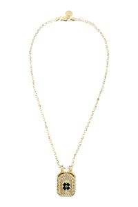 14K Gold Vermeil, Pave Diamond and Green Enamel Clover Pendant on Gold Filled Chain Necklace