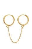 14K Gold Double Huggie Earrings with Chain