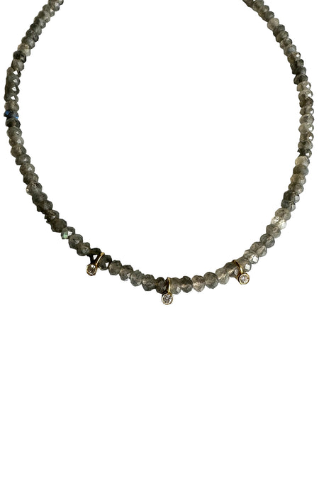 Gemstone Necklace with Antique Gold Rings in Labradorite