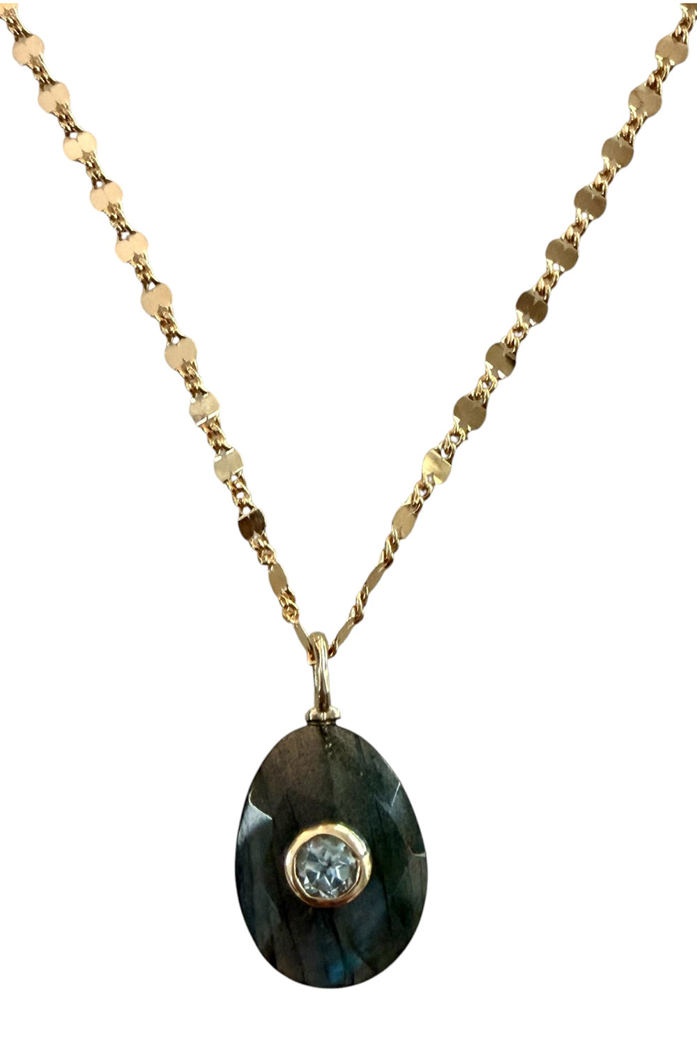 Faceted Labradorite pendant on 14K gold filled dapped chain