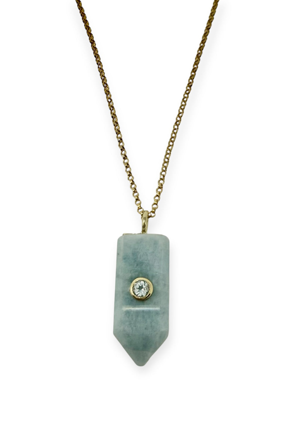 Aquamarine and Blue Topaz Obelisk Pendant on Adjustable 14K Gold Filled Cable Chain
