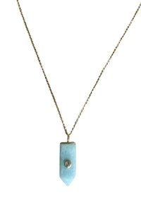 Aquamarine and Blue Topaz Obelisk Pendant on Adjustable 14K Gold Filled Cable Chain