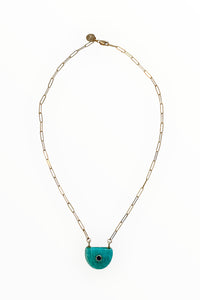 Amazonite and Amethyst Crescent Pendant on 14K Gold Filled Paper Clip Chain