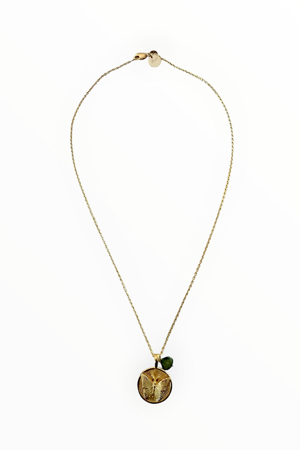 Gold Vermeil Butterfly signet pendant on gold filled chain with tourmaline charm