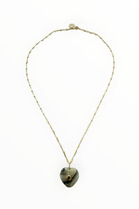 Calcite heart inlaid with topaz on 14K gold filled tube chain necklace